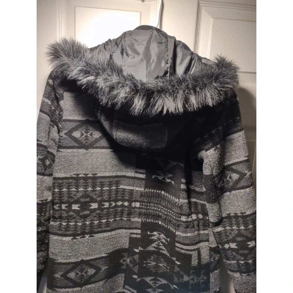 Mossimo Supply‎ Co Womens Grey Black Southwestern Geometric Hooded Parka Coat S